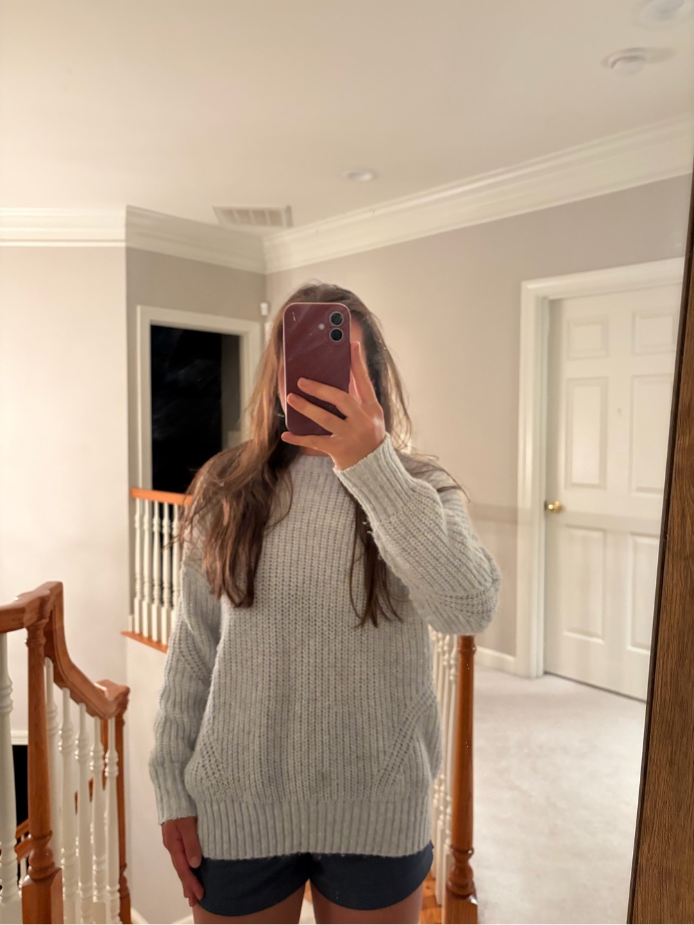 Hollister Light Gray Ribbed Crew Neck Sweater